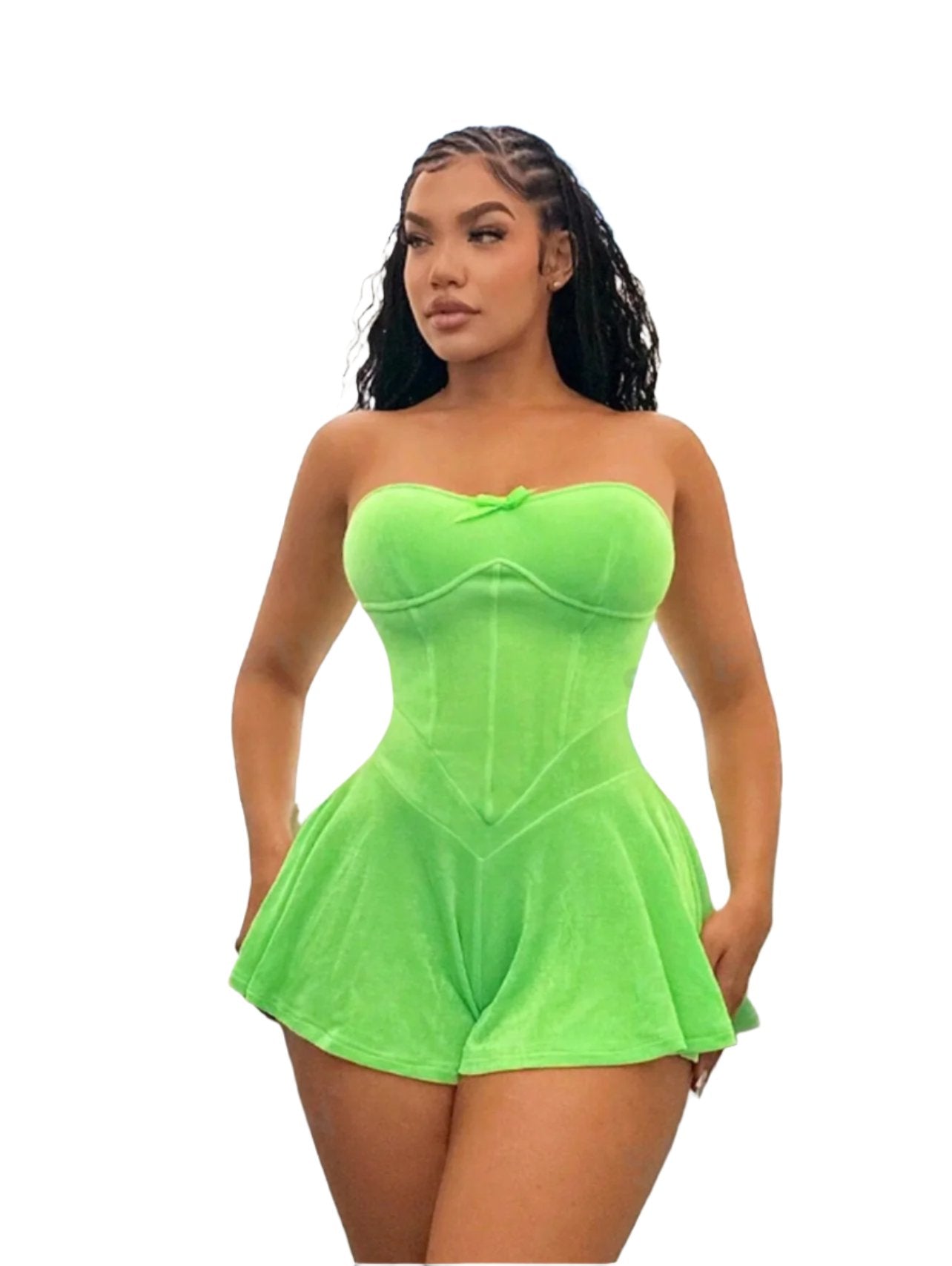 Bohemian Vacation Fluorescent Green Bandeau Jumpsuit Wide Leg